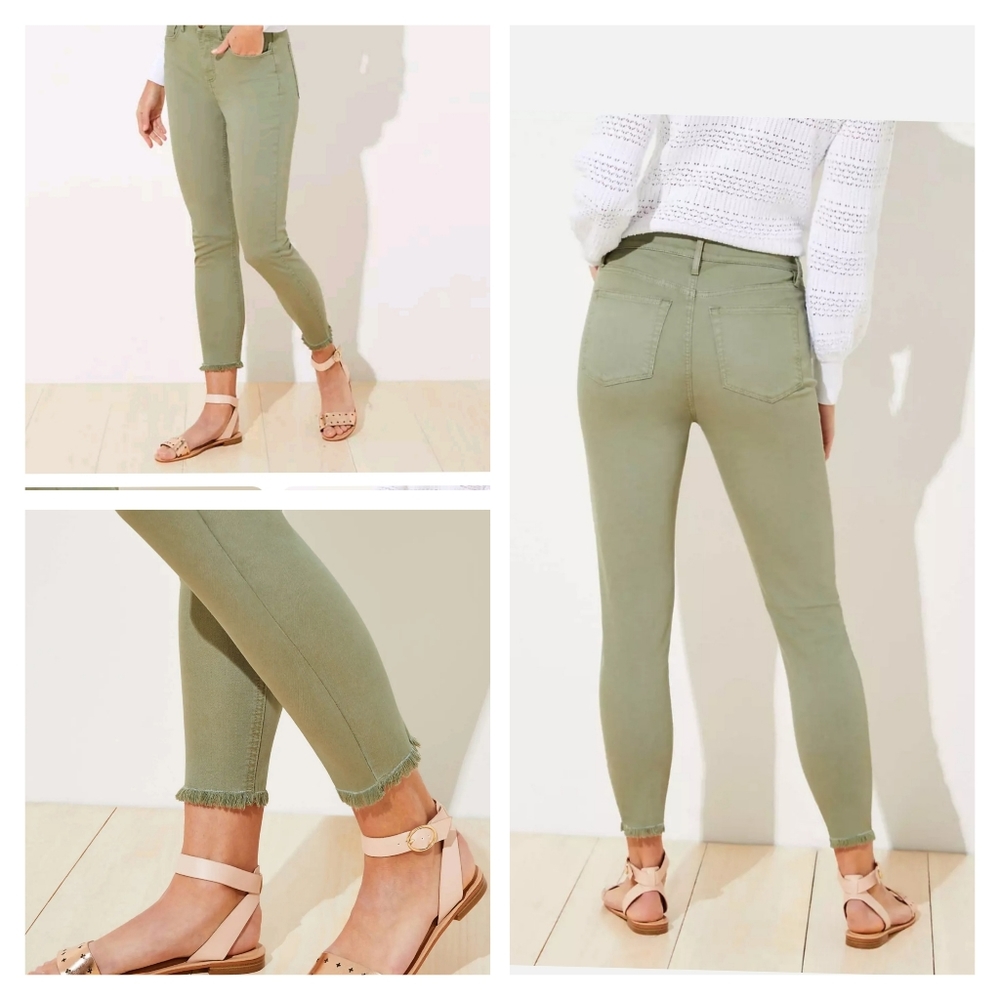Loft Made and Loved Army Green High Waisted Skinny Crop Jeans Pants